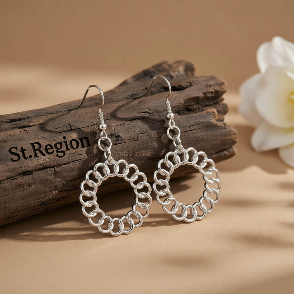 Silvertone Open Figaro Round Drop Earrings