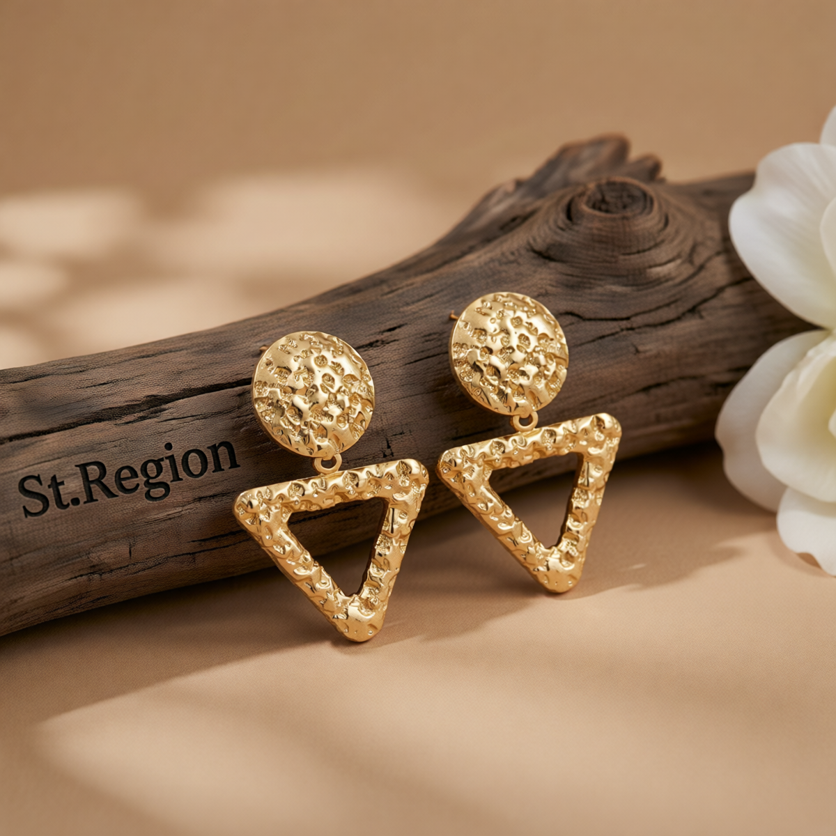 Goldtone Textured Open Triangle Drop Earrings