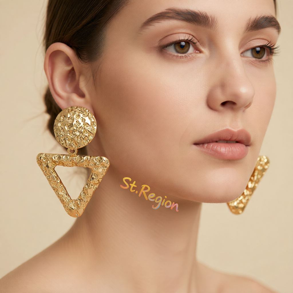 Goldtone Textured Open Triangle Drop Earrings