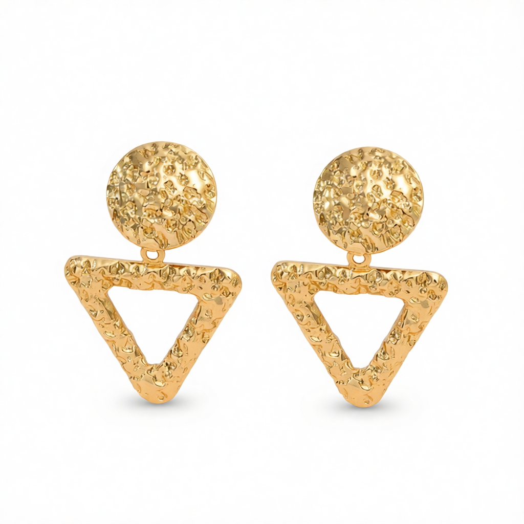 Goldtone Textured Open Triangle Drop Earrings