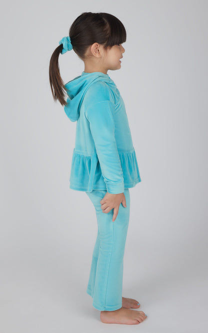 Toddler Girls Velour Hoodie Jacket & Flare Pant & Scrunchie Set