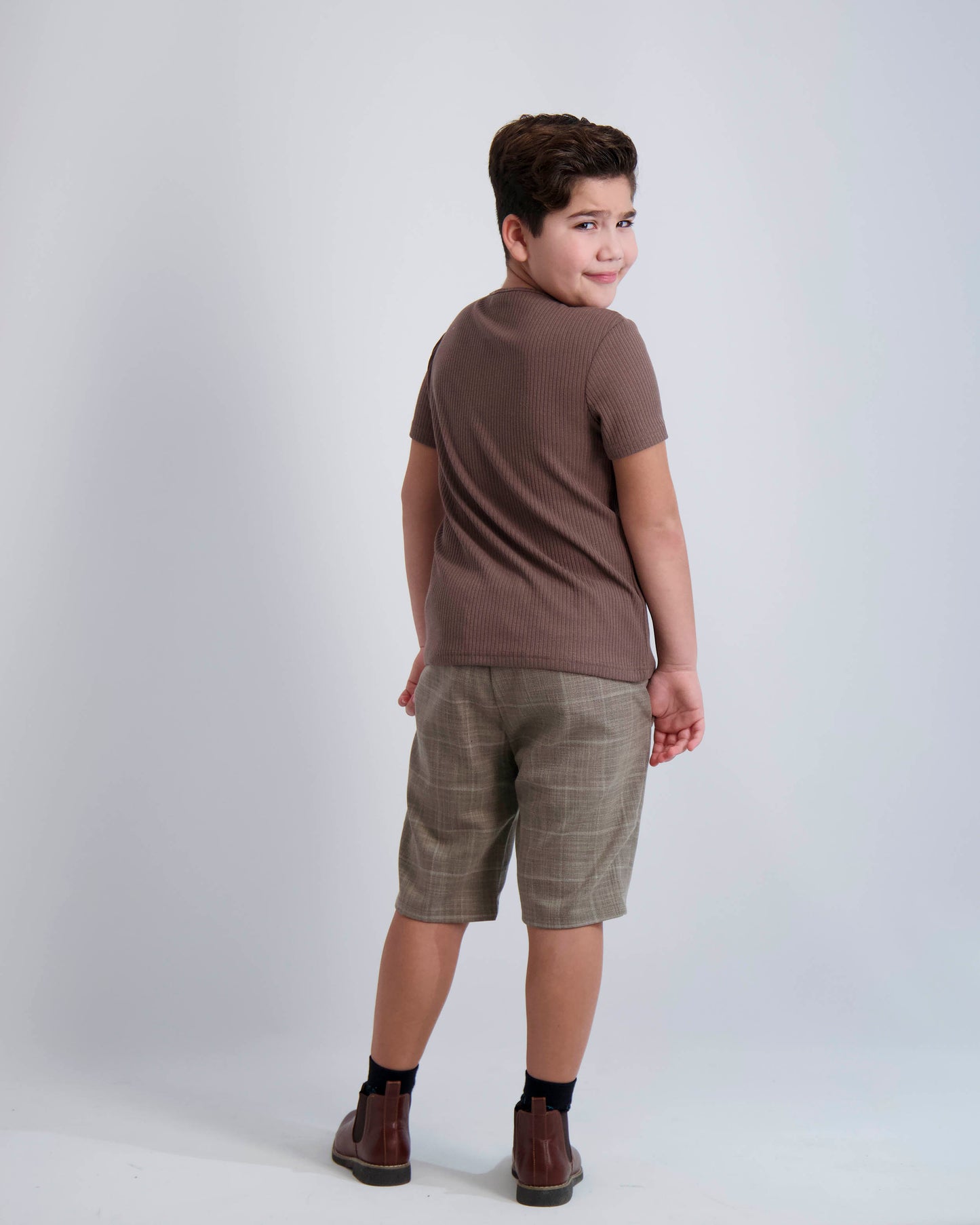 Camel Windowpane Short Dress Pants