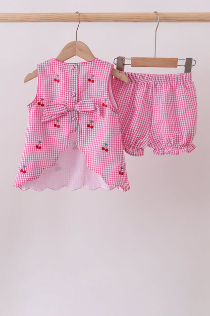 Pink cherry gingham shorts set