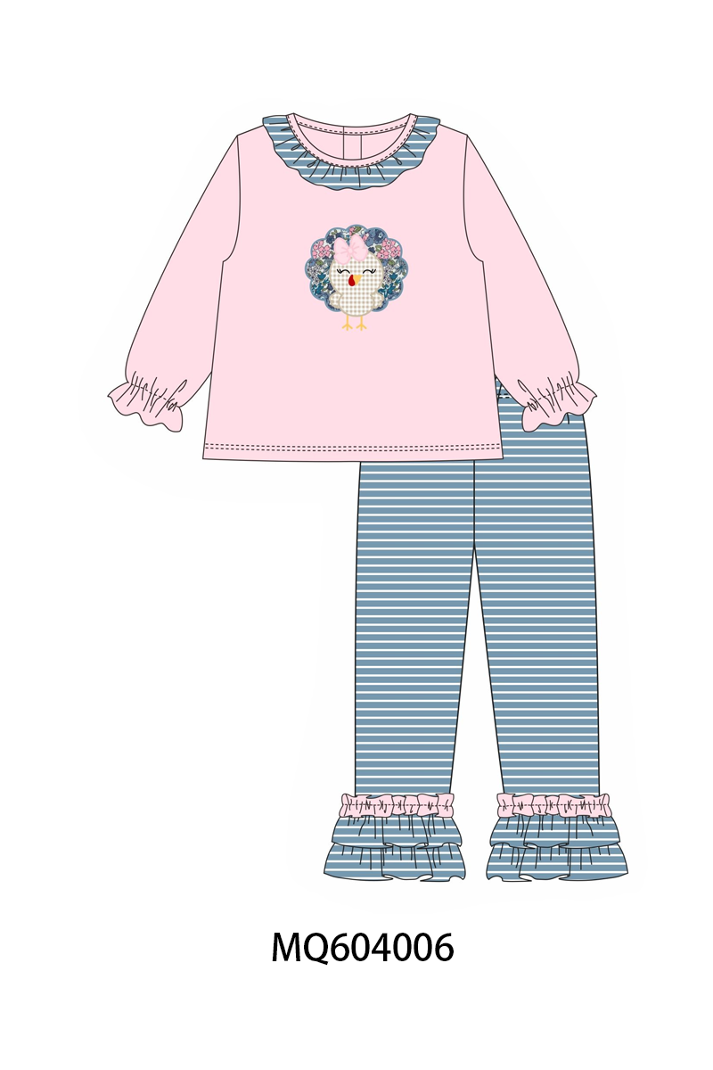 Pink Turkey Appliqué Ruffle Pants Set