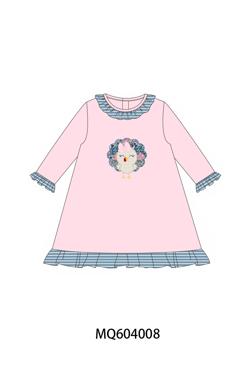 Pink Turkey Appliqué Ruffle Dress