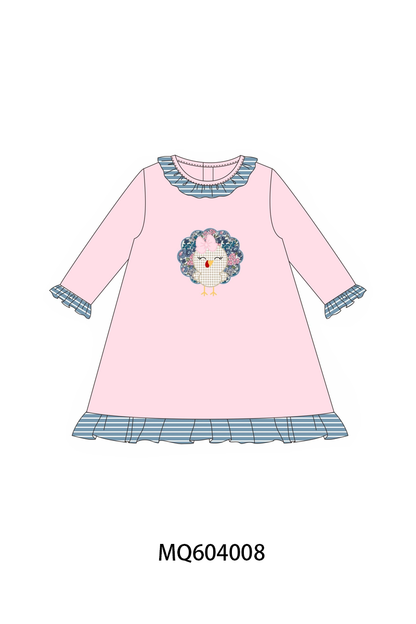 Pink Turkey Appliqué Ruffle Dress