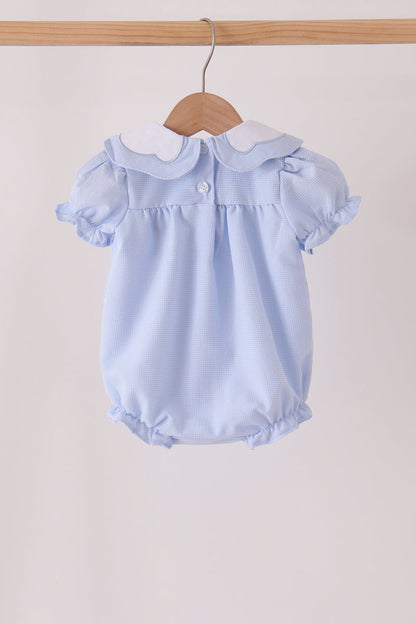 Blue Turkey Embroidery Checkered Ruffle Bubble