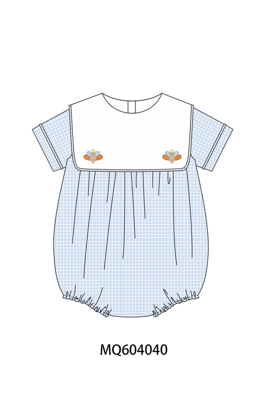 Blue Turkey Embroidery Checkered Bubble