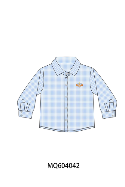 Blue Turkey Embroidery Button-Down Shirt