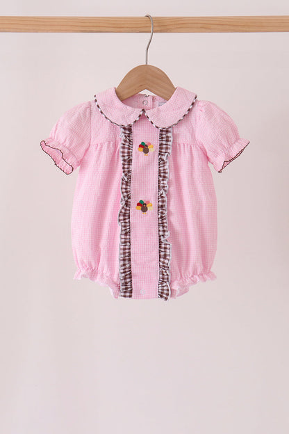 Pink Turkey Embroidery Ruffle Gingham Bubble