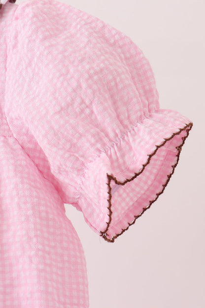Pink Turkey Embroidery Ruffle Gingham Bubble