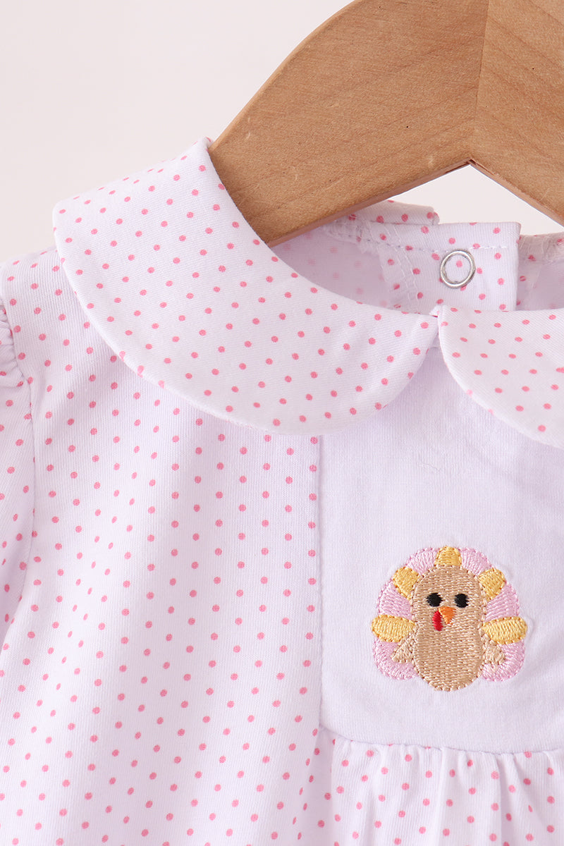 Pink Dot Turkey Embroidery Ruffle Bubble