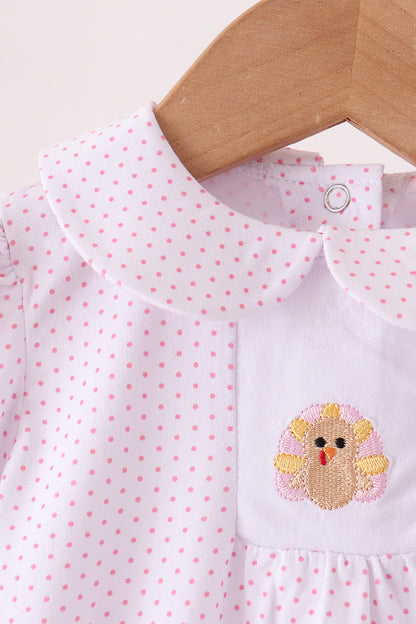 Pink Dot Turkey Embroidery Ruffle Bubble