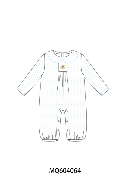 Blue Dot Turkey Embroidery Romper