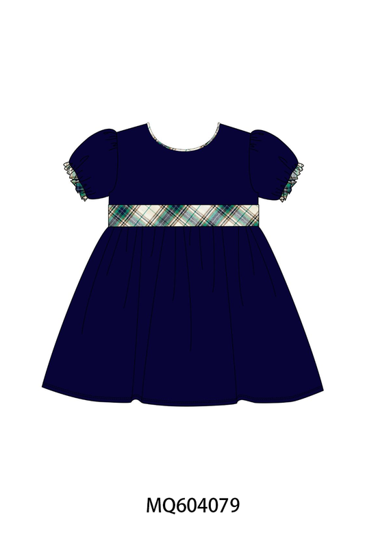 Navy Plaid Bow Dress