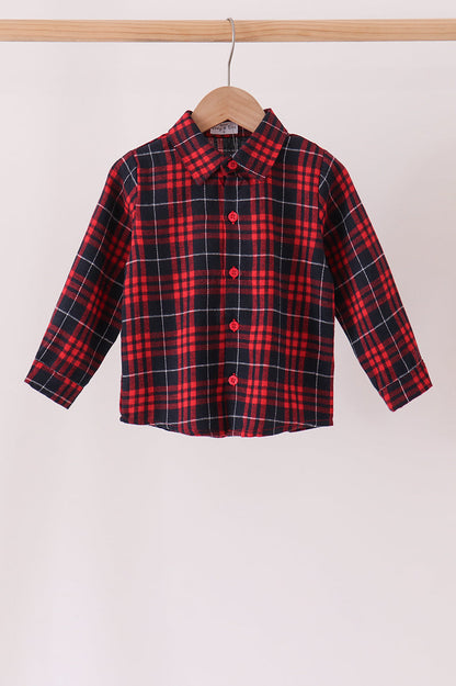Red Plaid Button-Down Shirt