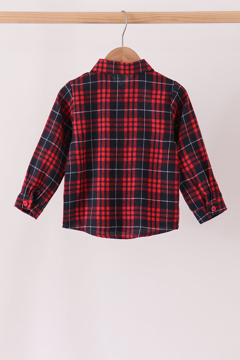 Red Plaid Button-Down Shirt
