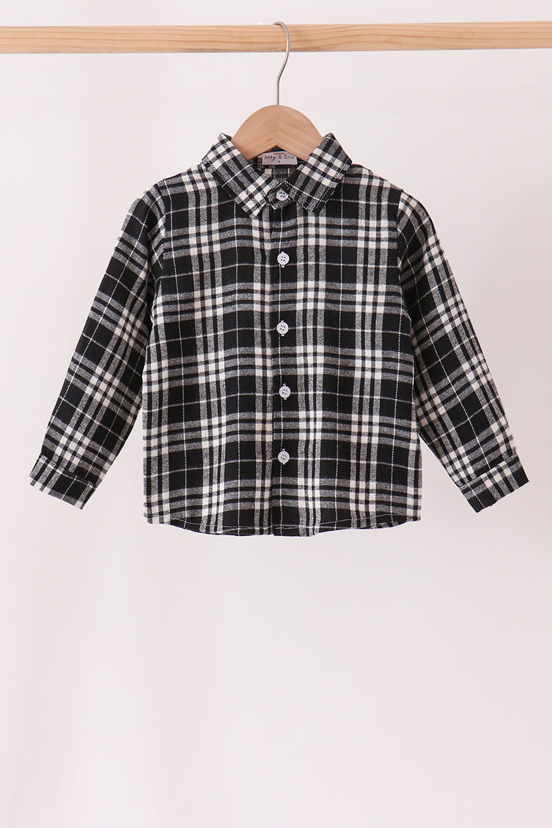 Black & White Plaid Button-Down Shirt