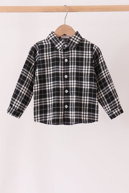 Black & White Plaid Button-Down Shirt