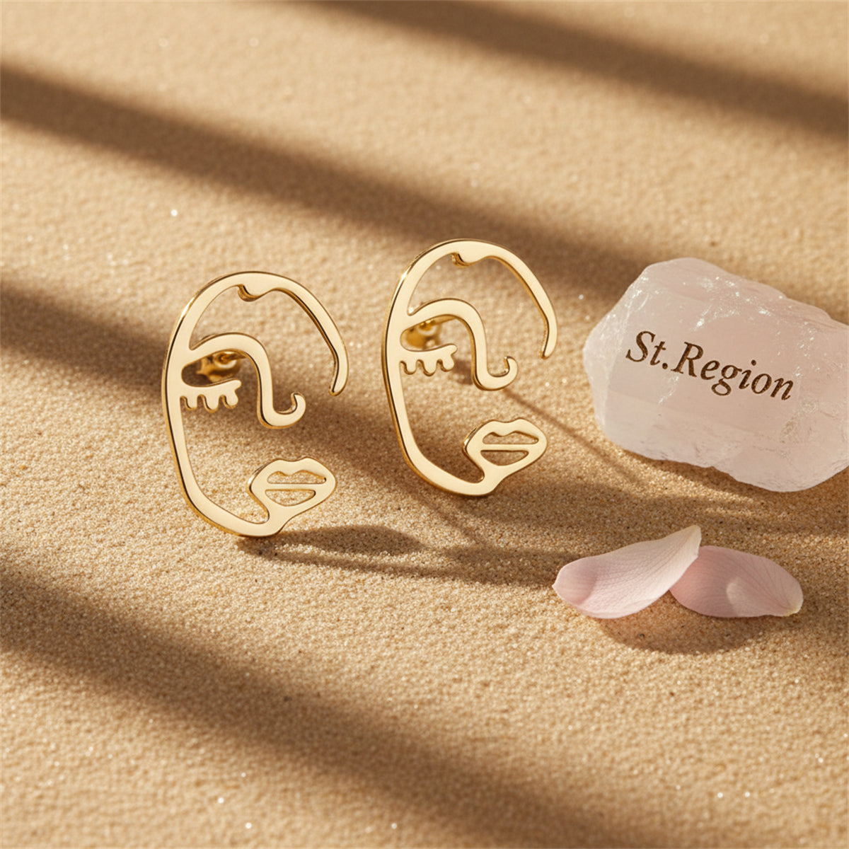 Goldtone Abstract Face Stud Earrings