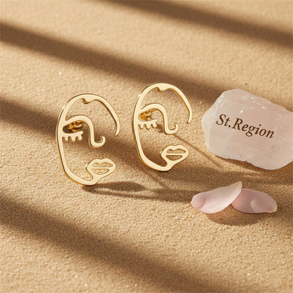 Goldtone Abstract Face Stud Earrings