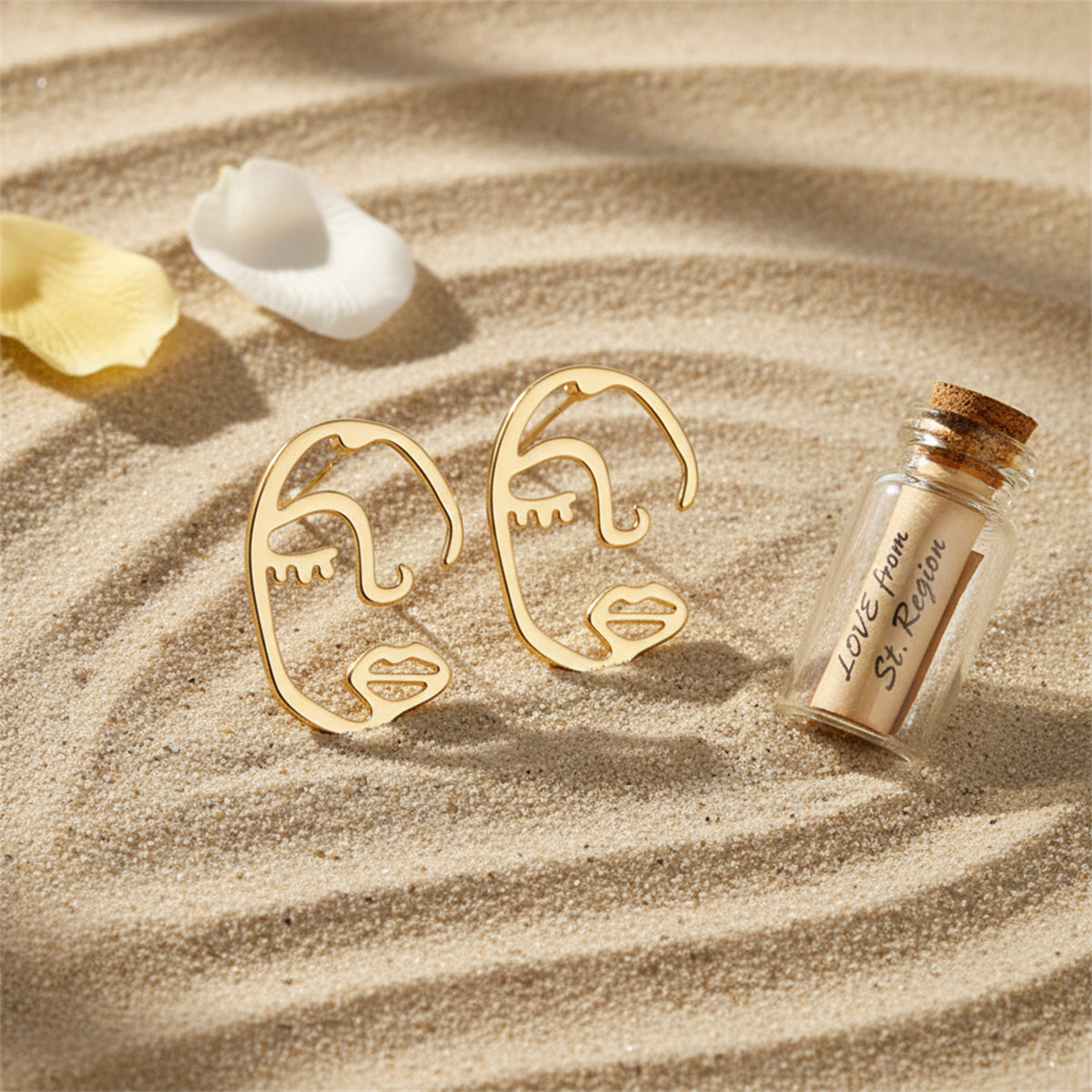 Goldtone Abstract Face Stud Earrings