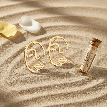 Goldtone Abstract Face Stud Earrings
