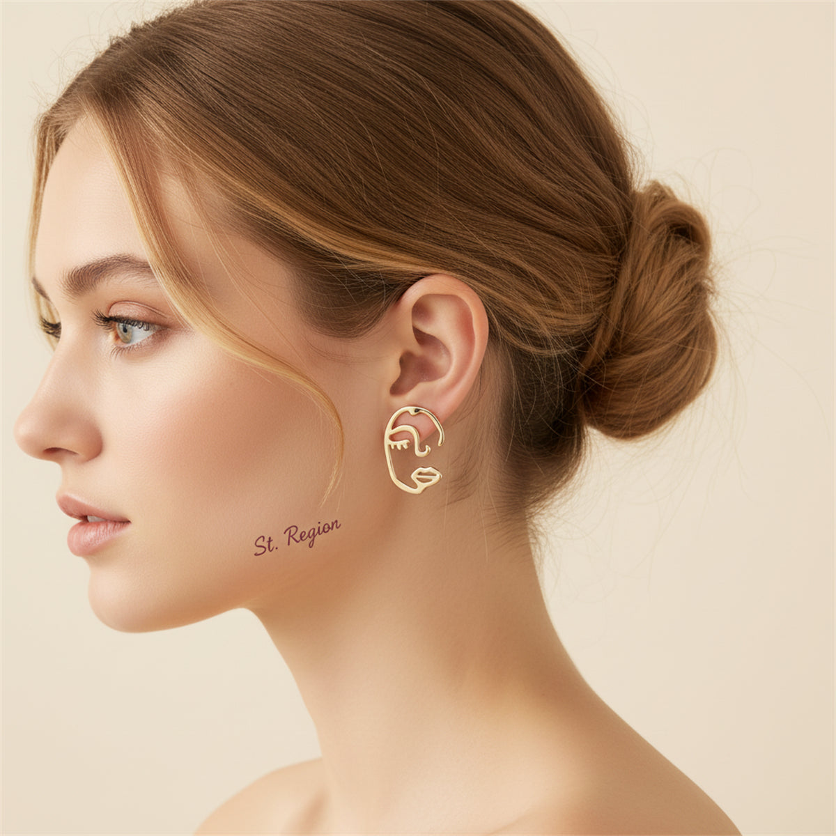 Goldtone Abstract Face Stud Earrings