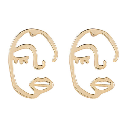 Goldtone Abstract Face Stud Earrings