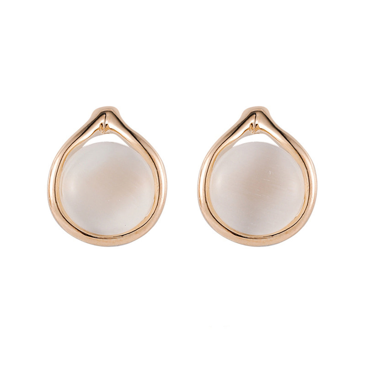 Goldtone & Peach Cats Eye Stud Earrings