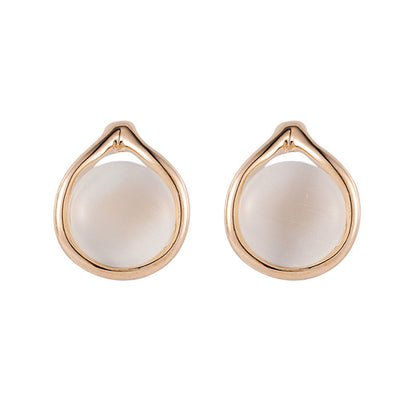 Goldtone & Peach Cats Eye Stud Earrings