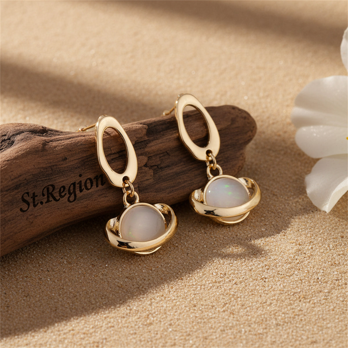 Goldtone & Cateye Planet Drop Earrings