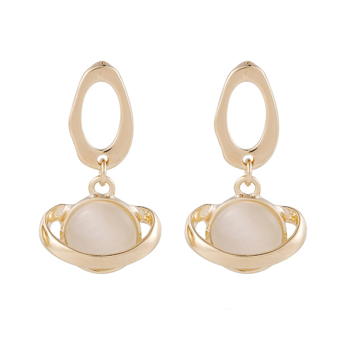 Goldtone & Cateye Planet Drop Earrings