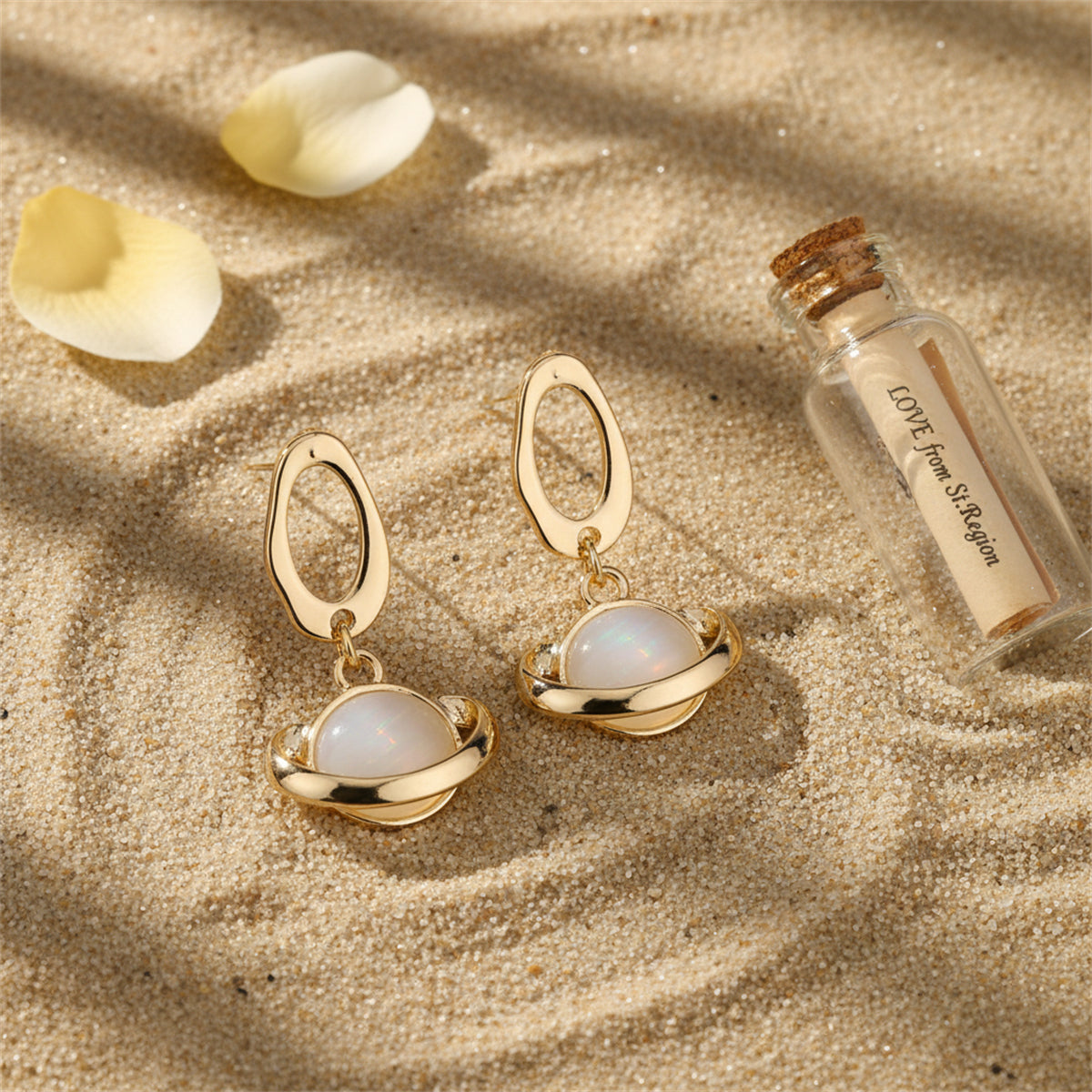 Goldtone & Cateye Planet Drop Earrings