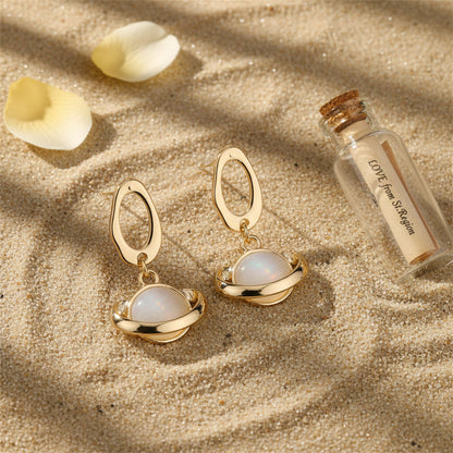 Goldtone & Cateye Planet Drop Earrings