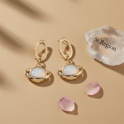 Goldtone & Cateye Planet Drop Earrings
