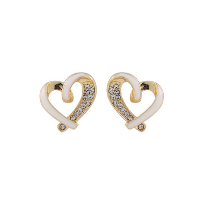 Goldtone & Cubic Zirconia Open Heart Stud Earring