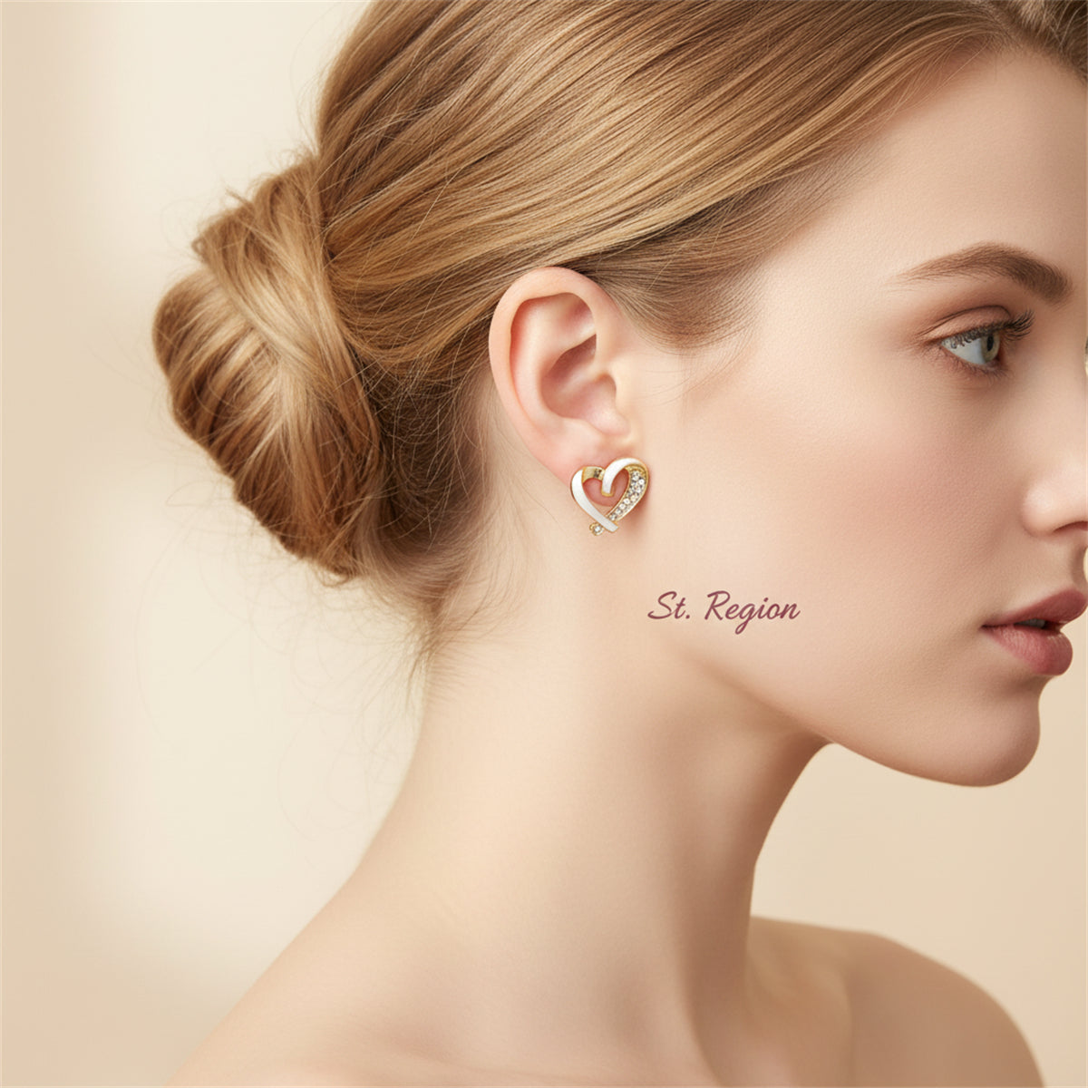 Goldtone & Cubic Zirconia Open Heart Stud Earring