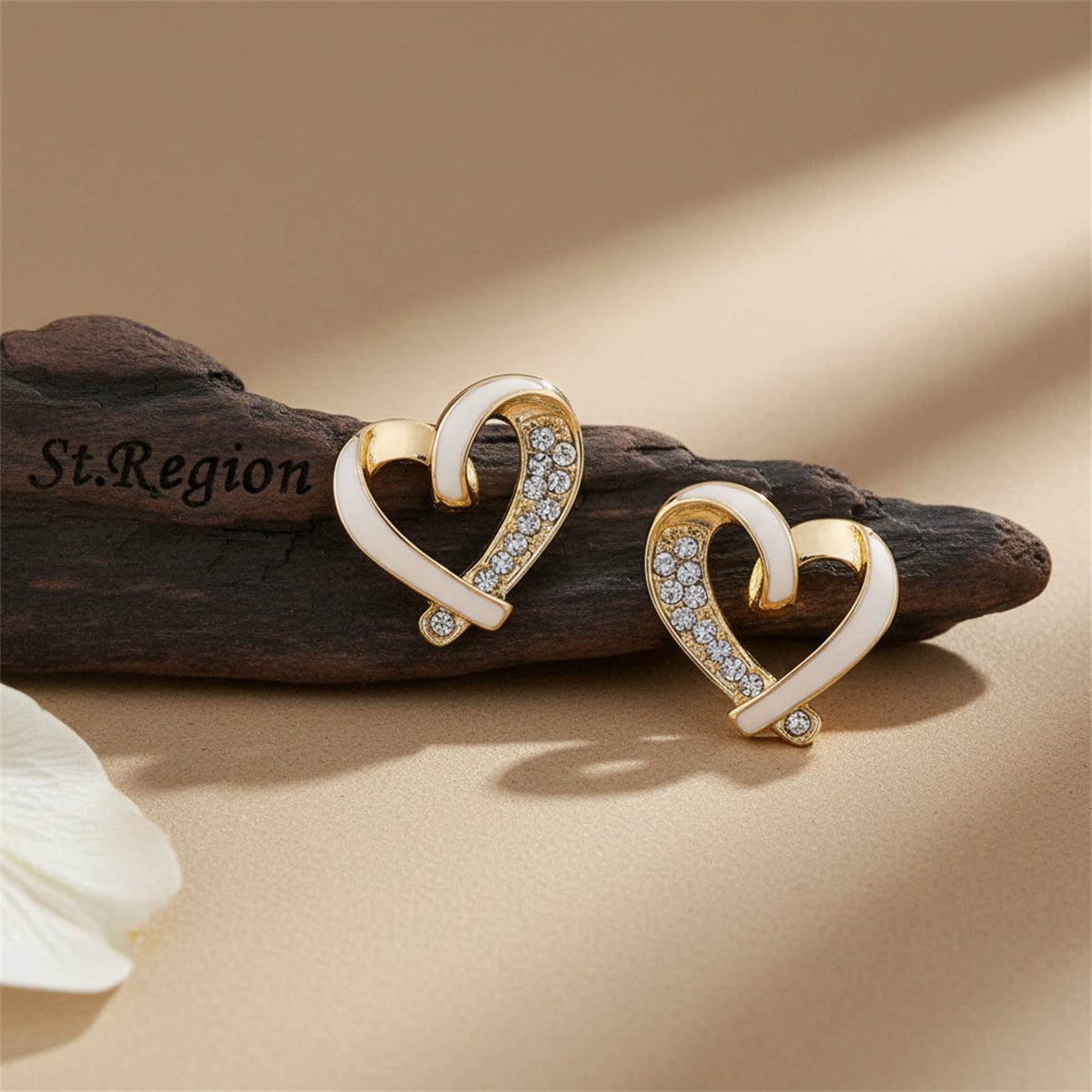 Goldtone & Cubic Zirconia Open Heart Stud Earring