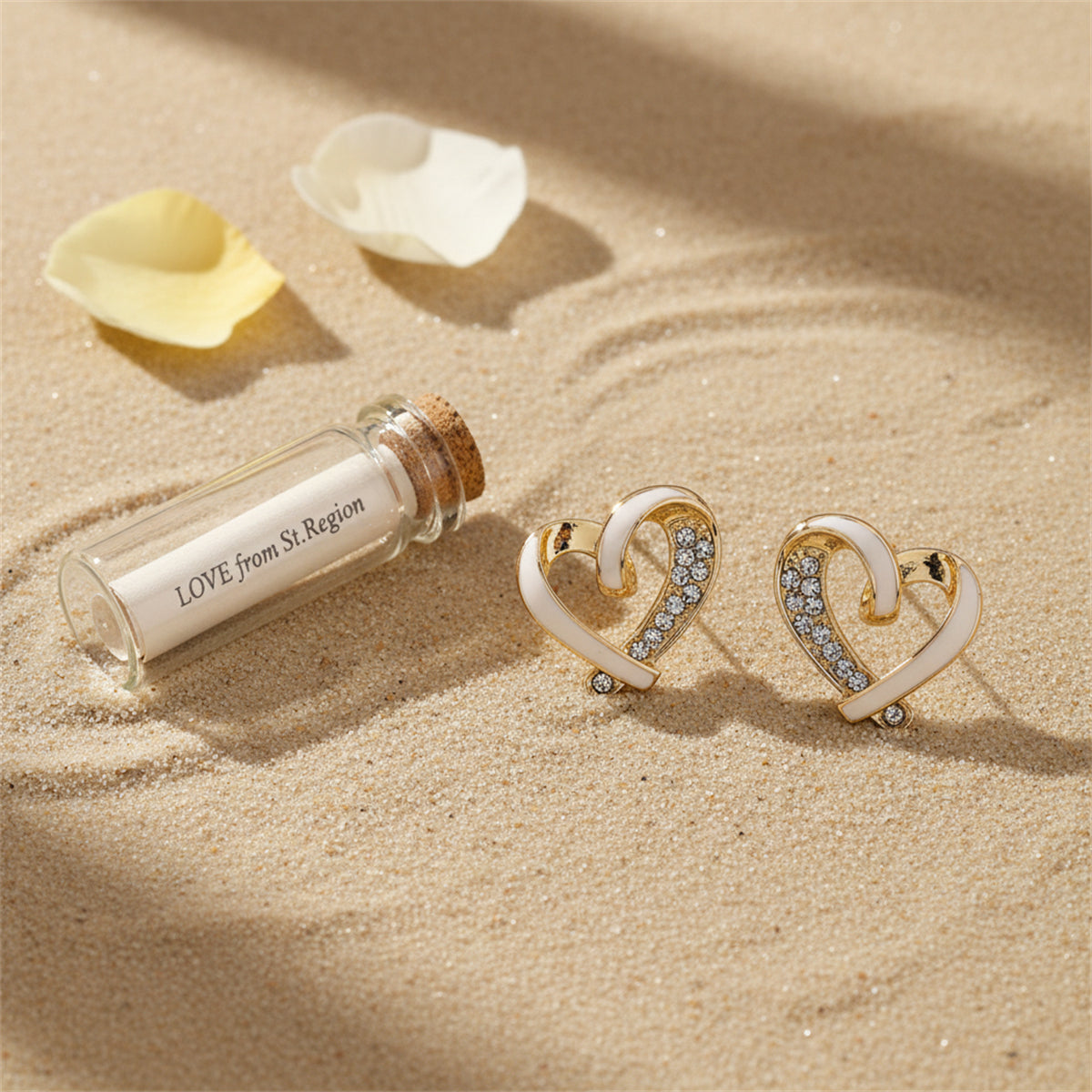 Goldtone & Cubic Zirconia Open Heart Stud Earring