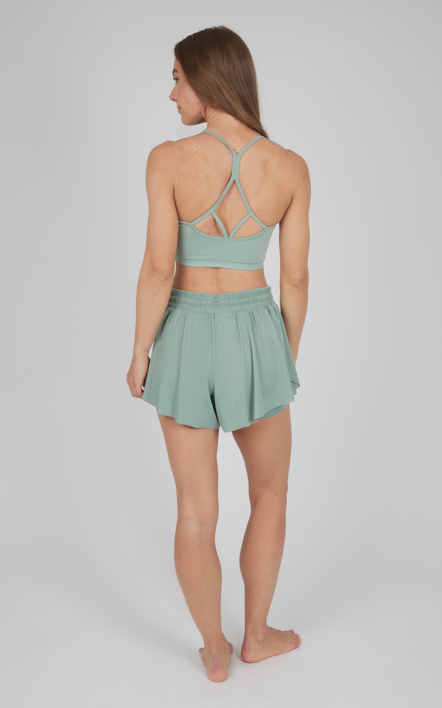 2 PC Seamless Bra and Ribbed 2 in 1 Running Short - Our Petal Tone Story
