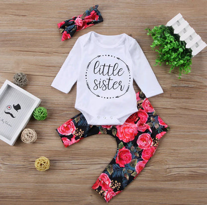 Girls' Autumn 3-Piece Cotton Romper Set with Headband