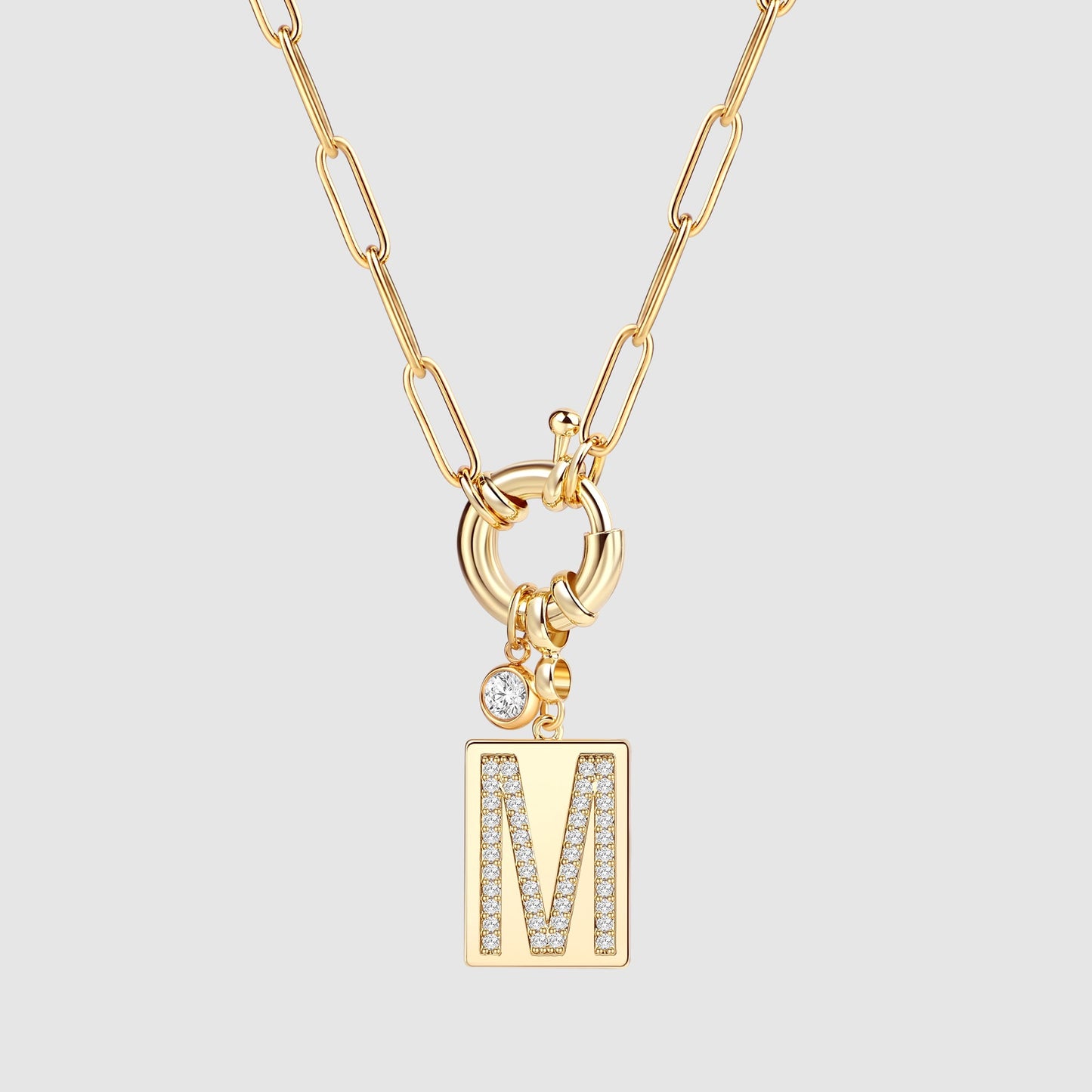 Mint & Lily Pave Initial Pendant Necklace with Paperclip Chain