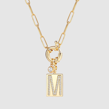 Mint & Lily Pave Initial Pendant Necklace with Paperclip Chain