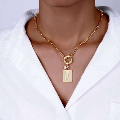 Mint & Lily Pave Initial Pendant Necklace with Paperclip Chain