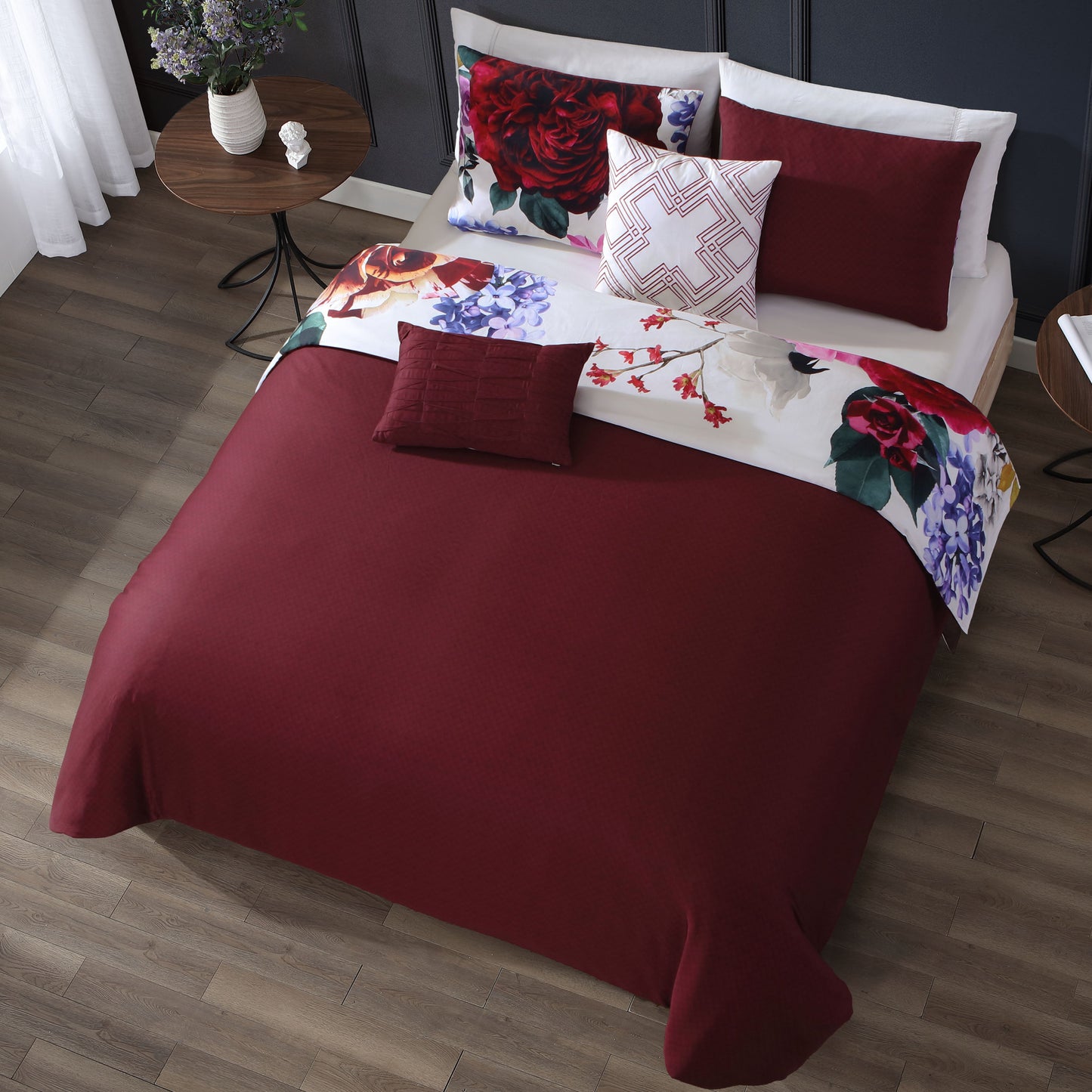 Bebejan Magenta Floral 5 Piece Reversible Comforter Set