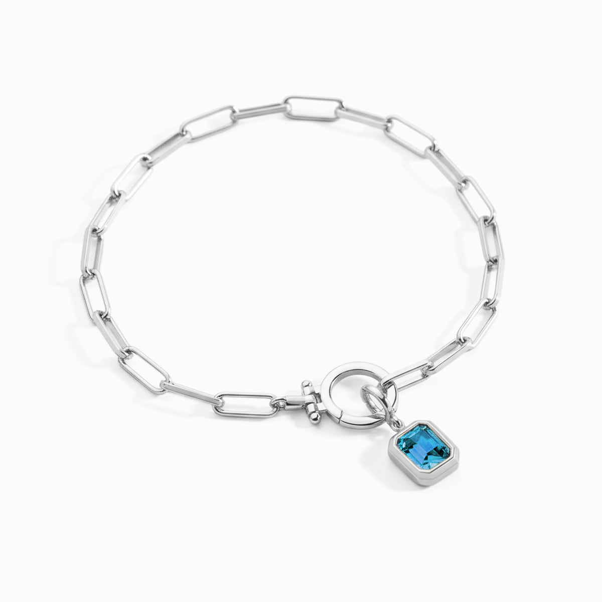 Mint & Lily Baguette Birthstone Charm on Mint Paperclip Bracelet