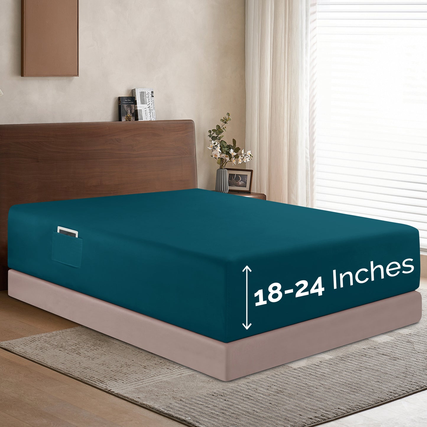 Mocassi Extra Deep Pocket 18"-24" Single Fitted Sheet for High Mattress, Moody Shades