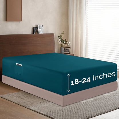 Mocassi Extra Deep Pocket 18"-24" Single Fitted Sheet for High Mattress, Moody Shades