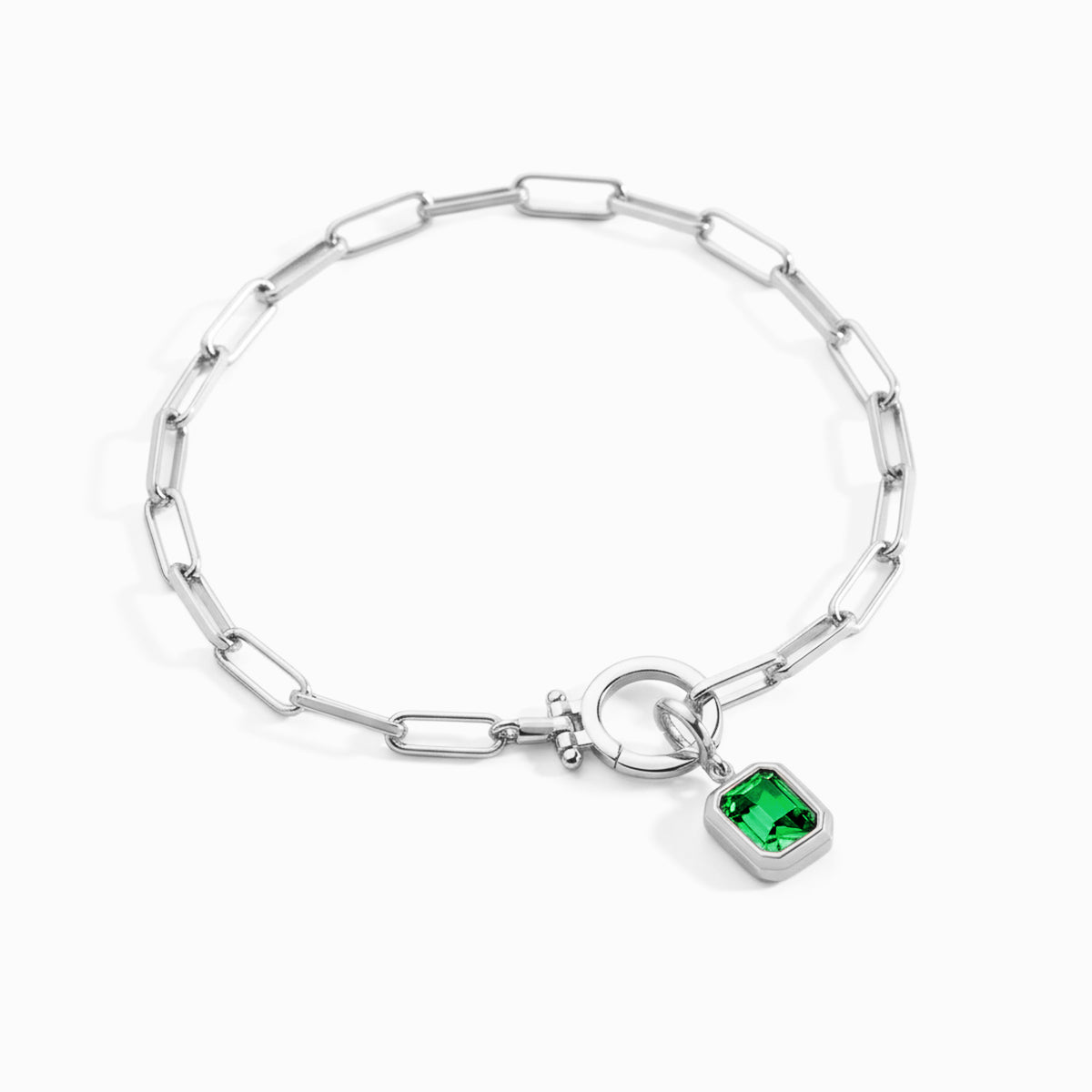 Mint & Lily Baguette Birthstone Charm on Mint Paperclip Bracelet